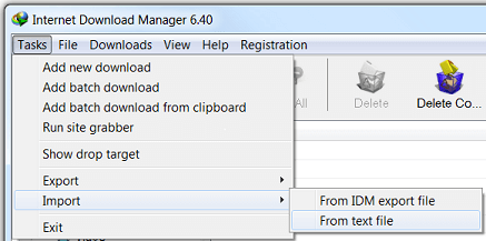 Import downloads in IDM main menu item